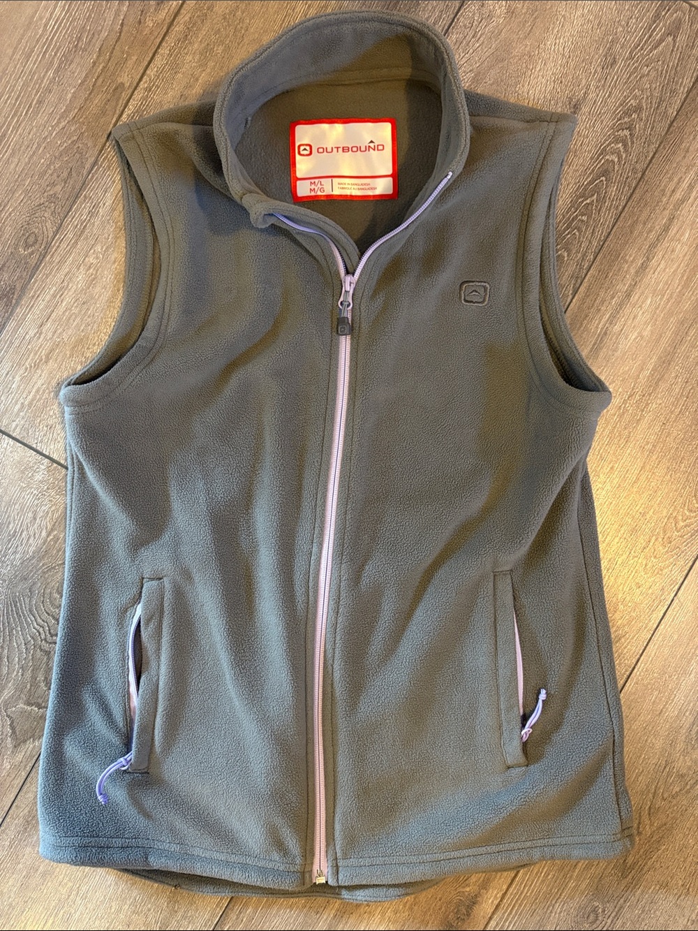 Olive Green Girls' Fleece Vest with Lilac Trim